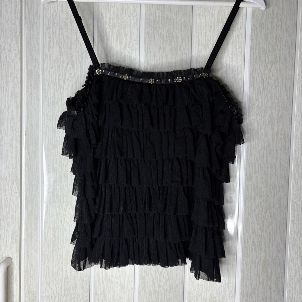 Chic Black Ruffled Camisole Top